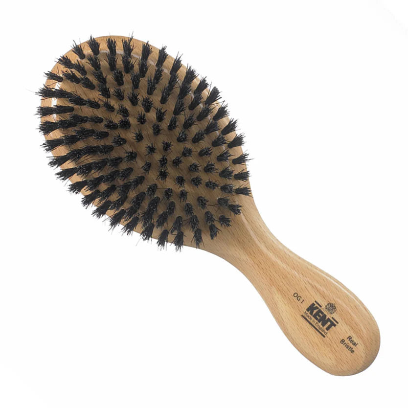 Kent Mens Finest Beechwood Pure Black Bristle Oval Club Brush