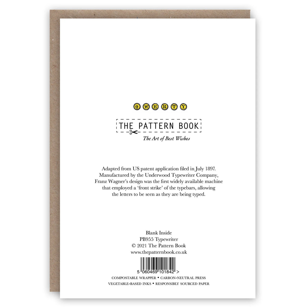 Back cover of 'The Pattern Book' with text and branding details.