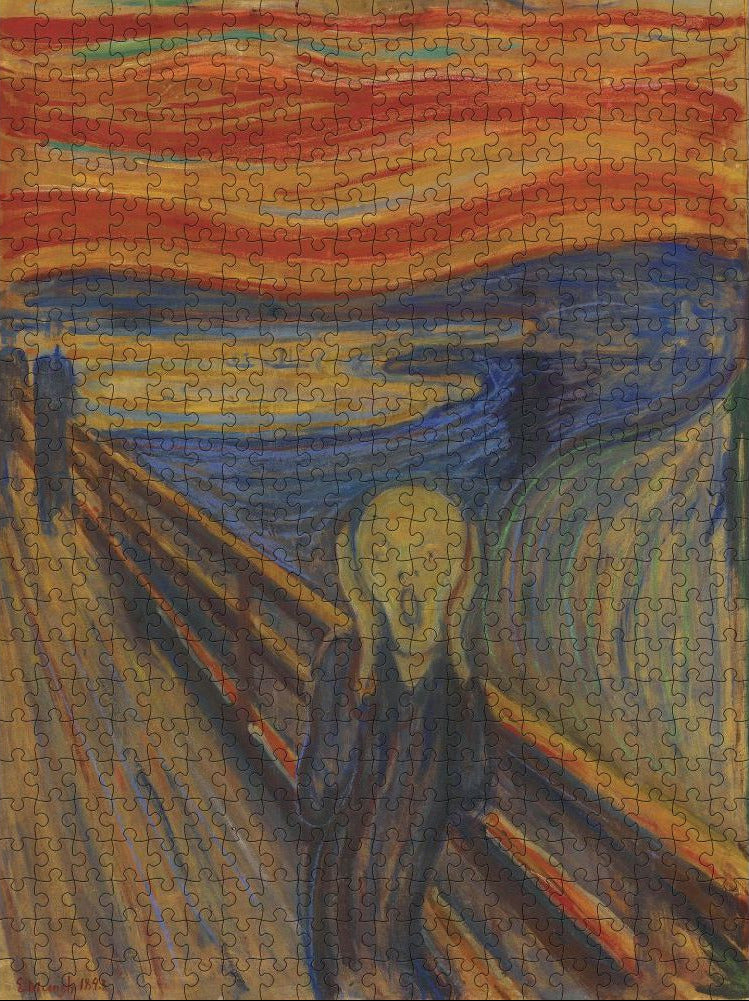 Jigsaw puzzle with 'The Scream' by Edvard Munch, showing a completed puzzle.