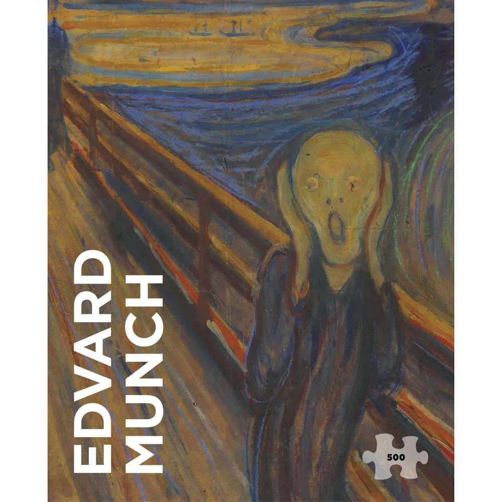 Jigsaw puzzle box featuring 'The Scream' by Edvard Munch with puzzle piece count.