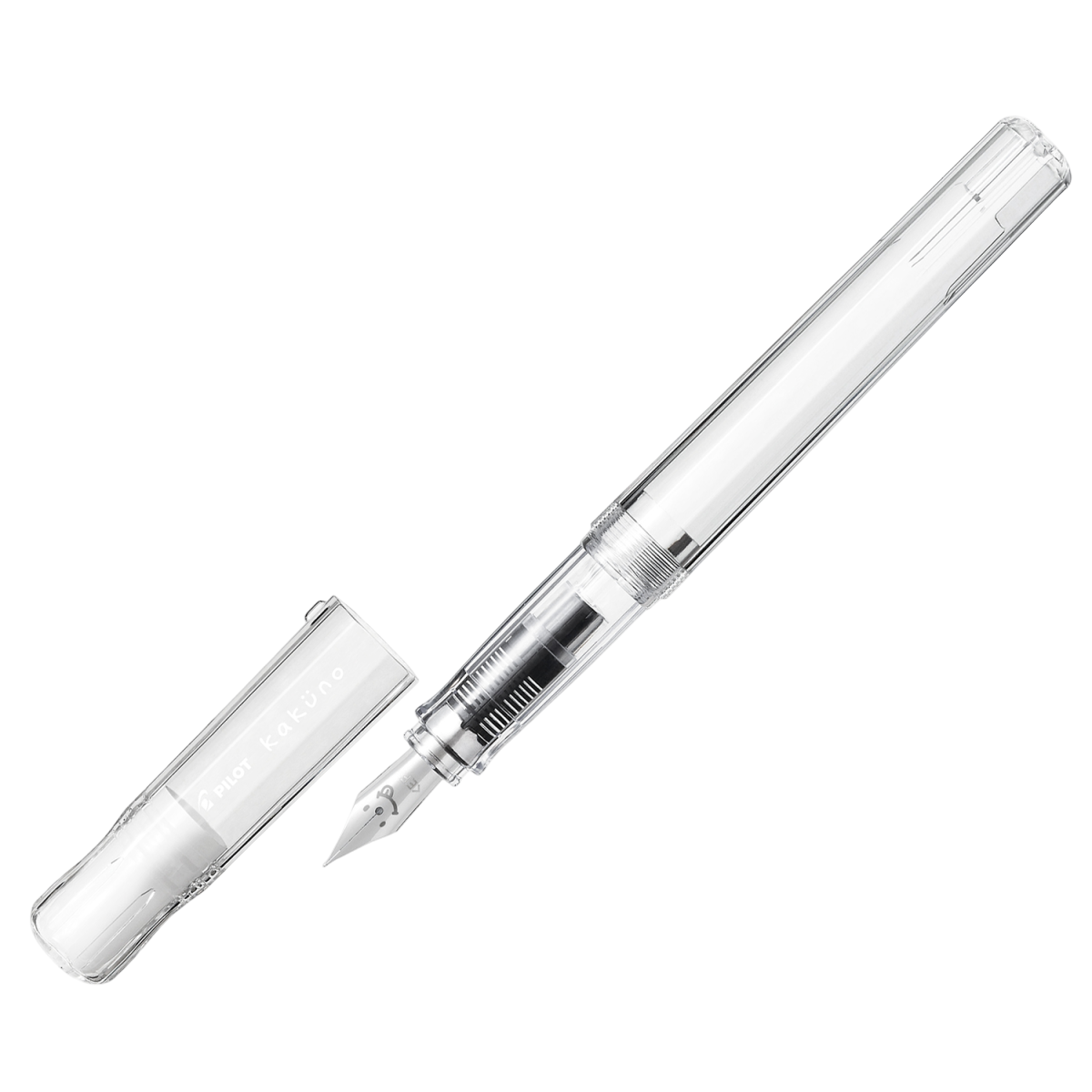 Clear fountain pen with cap on a white background