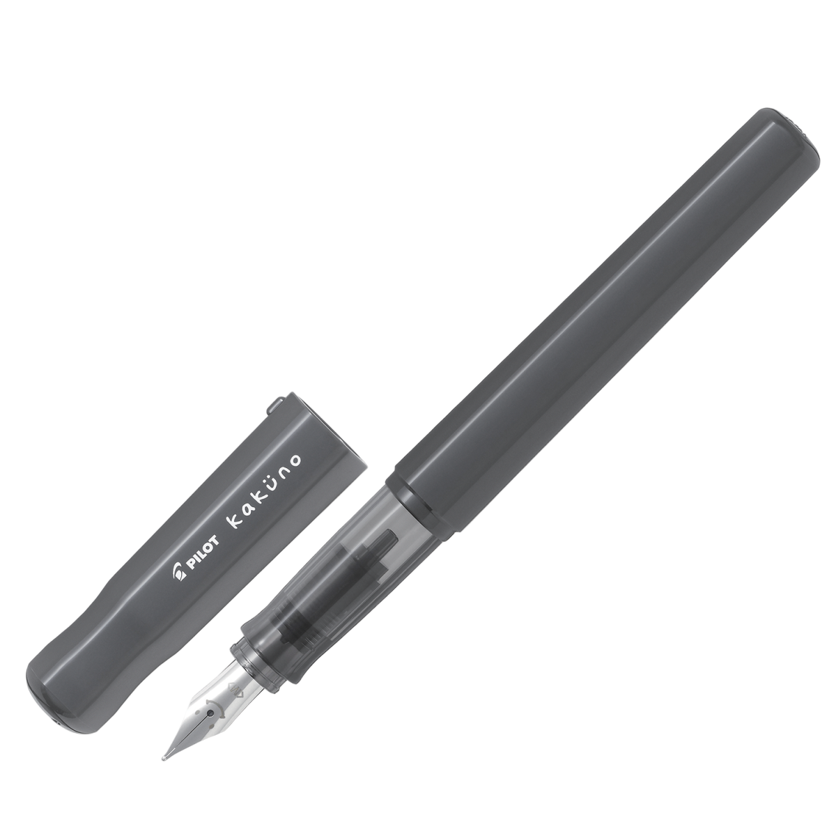 Gray fountain pen with cap on a white background