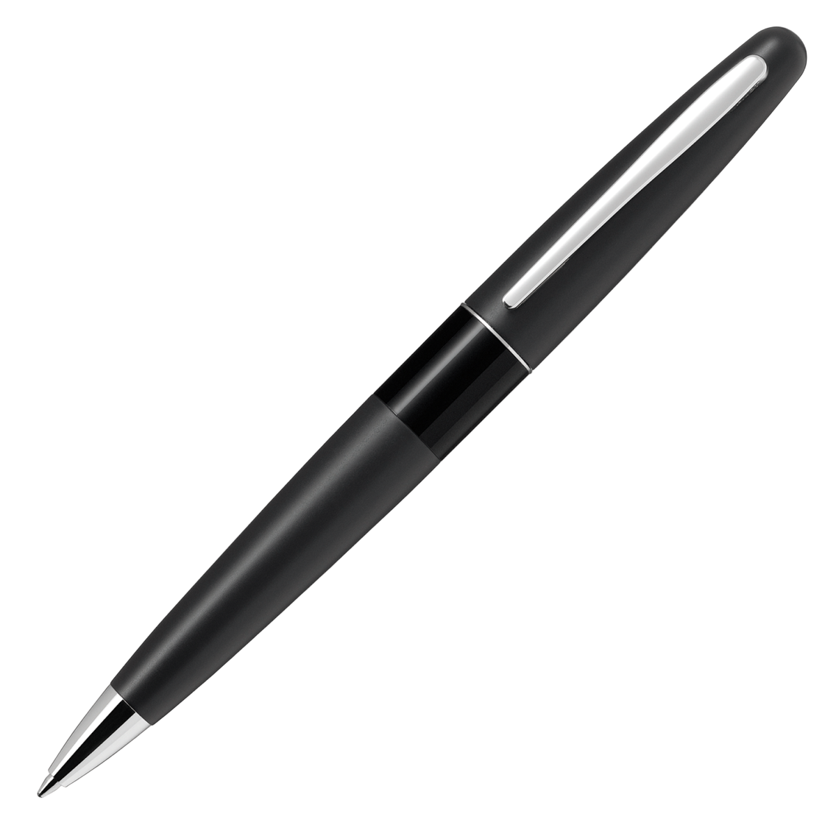 Black pen with silver accents on a white background