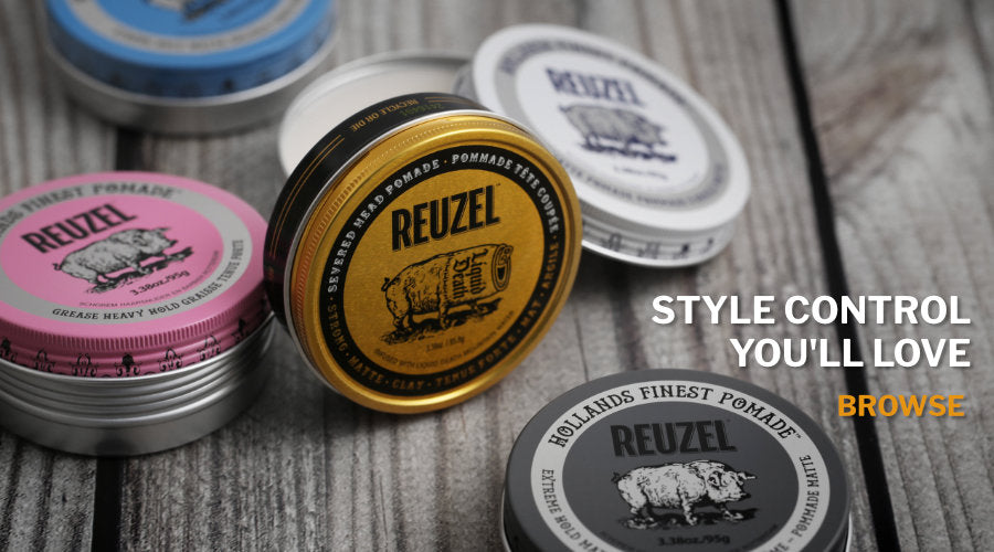 Reuzel Pomade tins on a timber background - Style Control You'll love