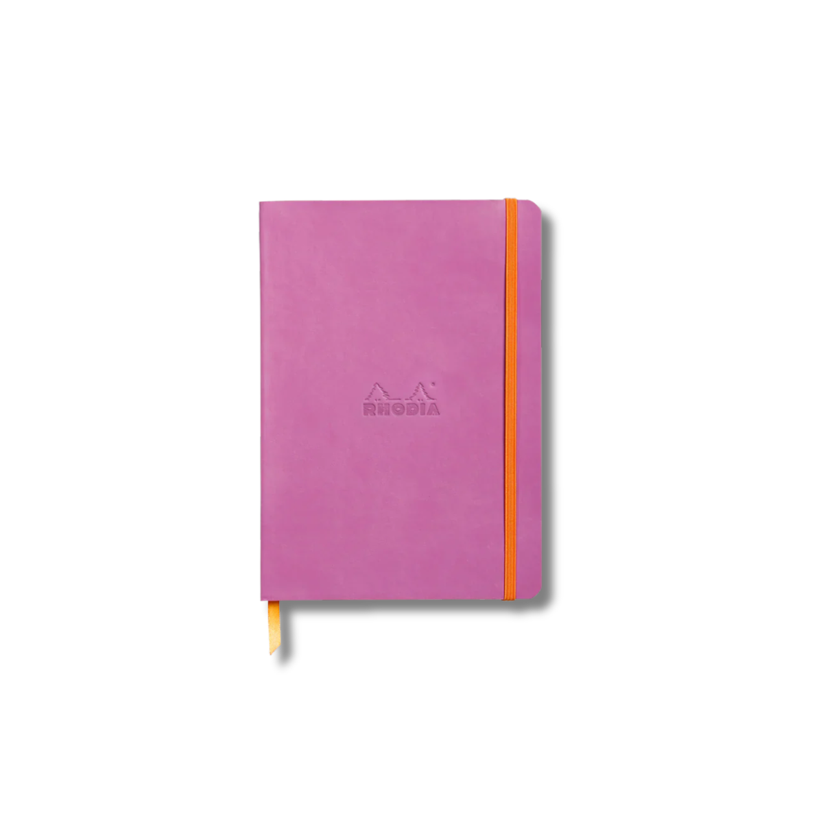 Pink notebook with orange accent on a white background