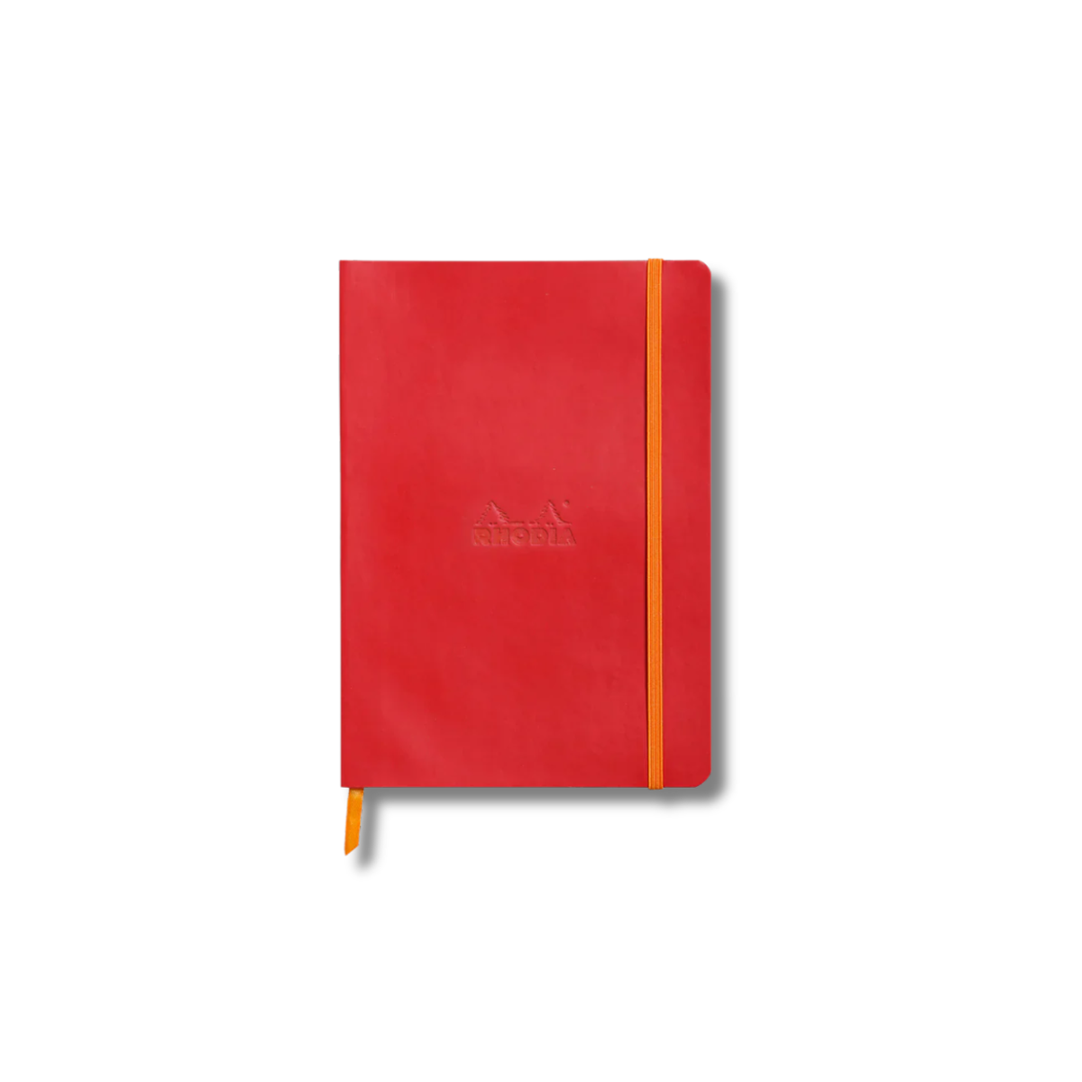 Red notebook with a yellow strap on a white background
