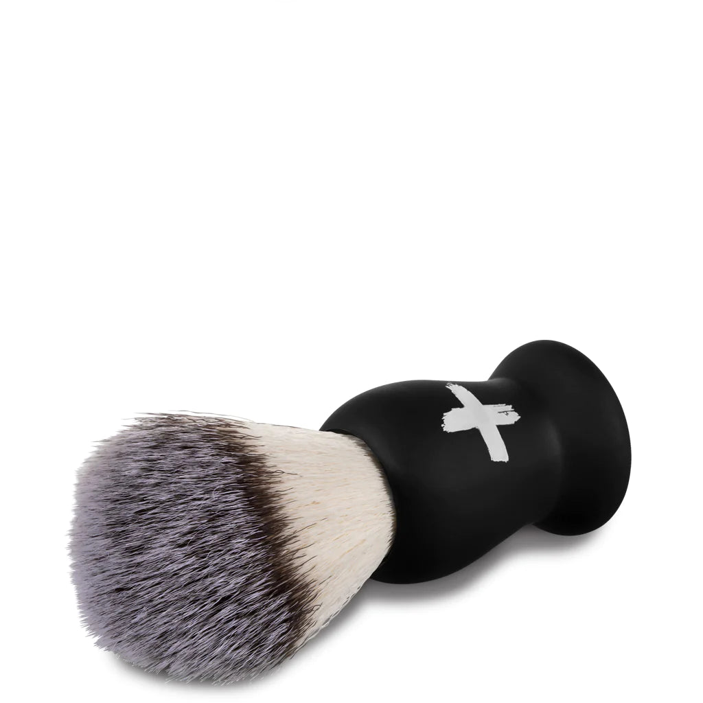 Charles and Lee Shave Brush at an angle showing the soft bristles and back handle