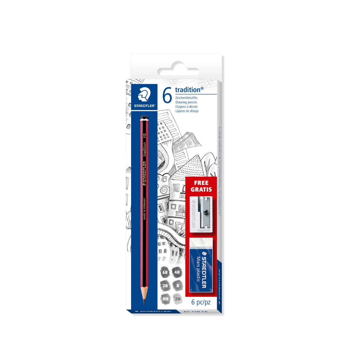 STAEDTLER Tradition Sketching Pencil Set of 6 with Eraser and Sharpener