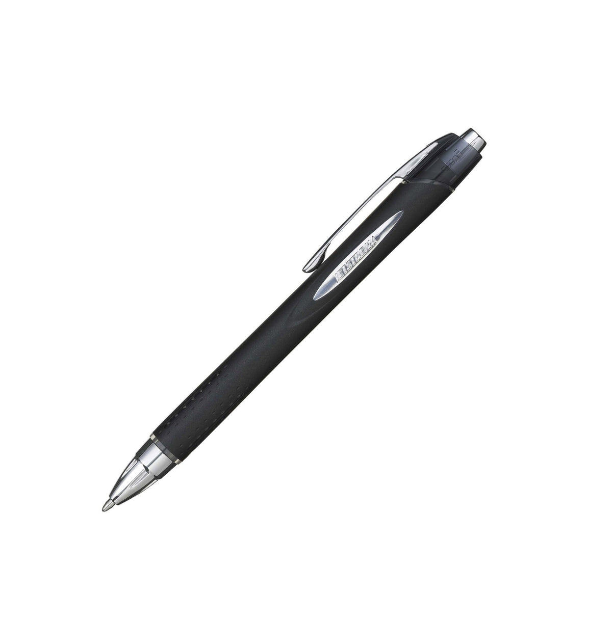 Black pen with silver accents on a white background