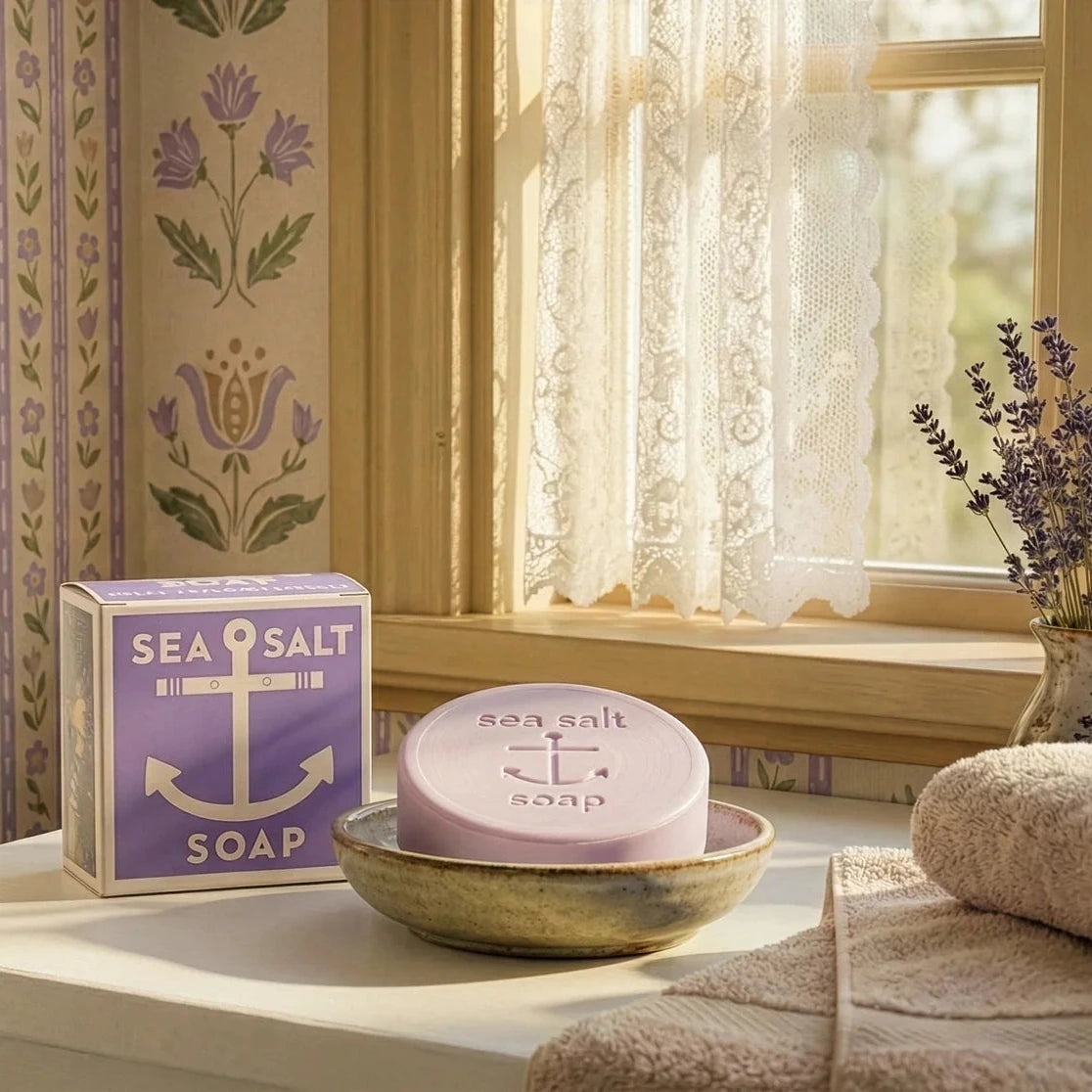 Sea salt soap with packaging on a white background