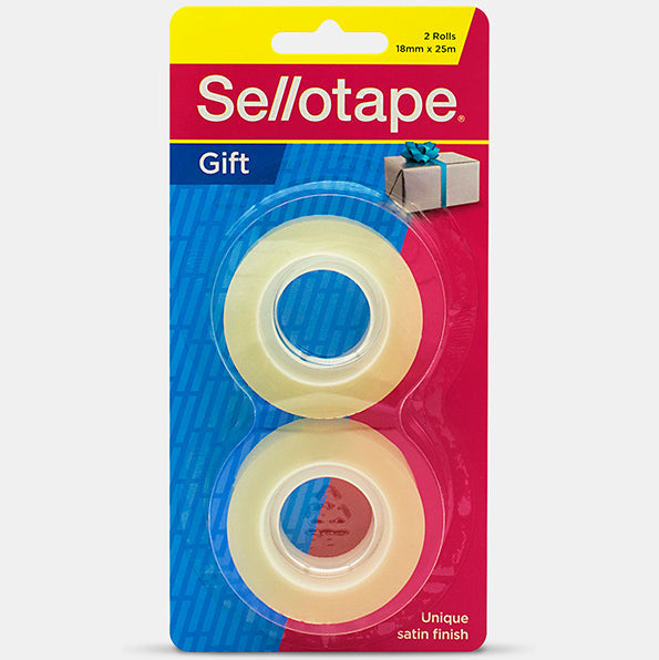Sellotape packaging with two rolls of tape on a white background
