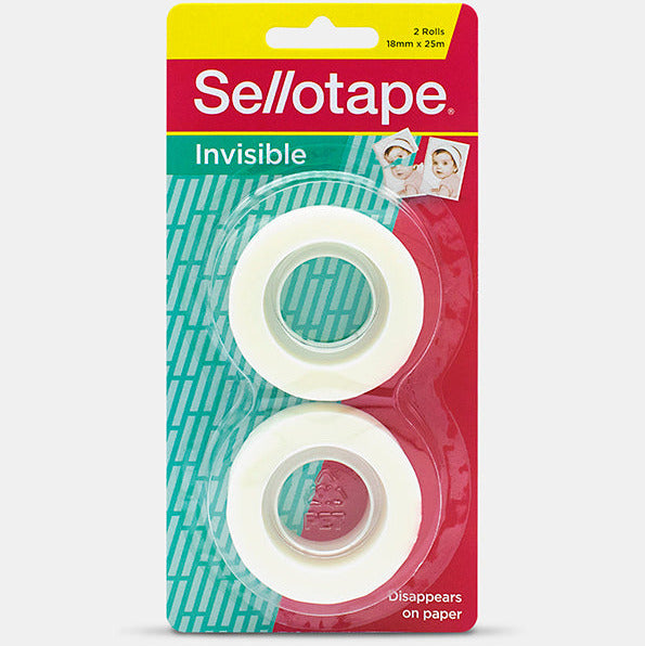 Sellotape Invisible tape packaging with two rolls on a white background