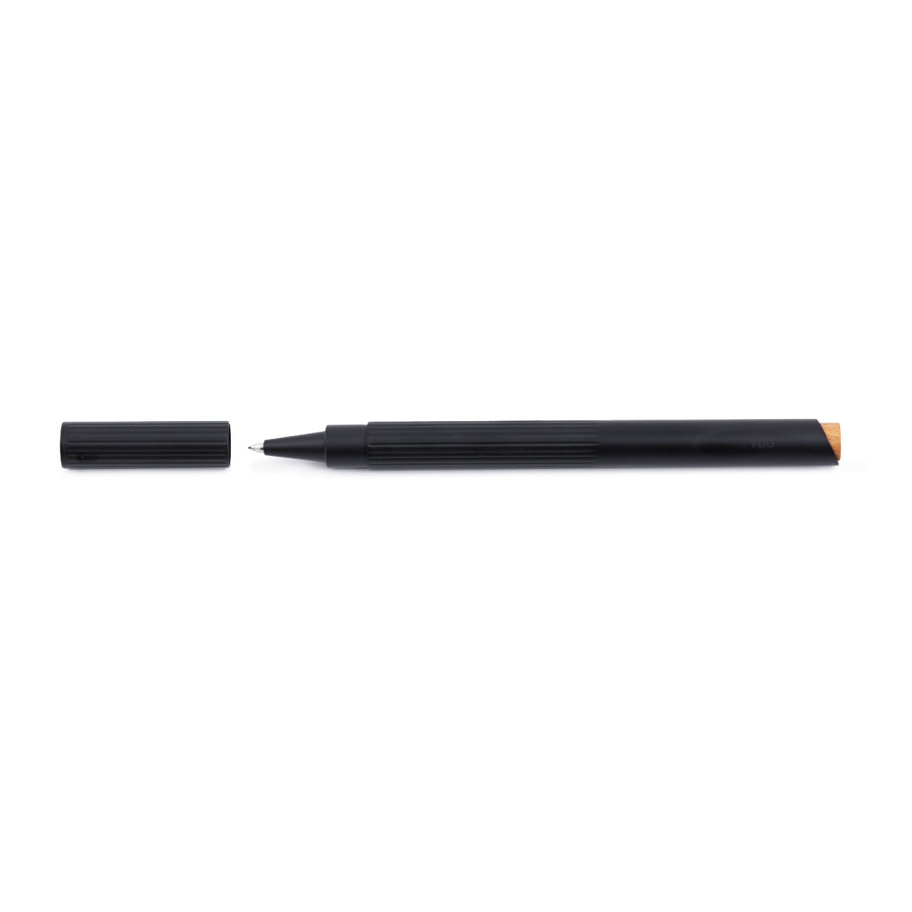 black rollerball with removed cap sitting at a slight distance