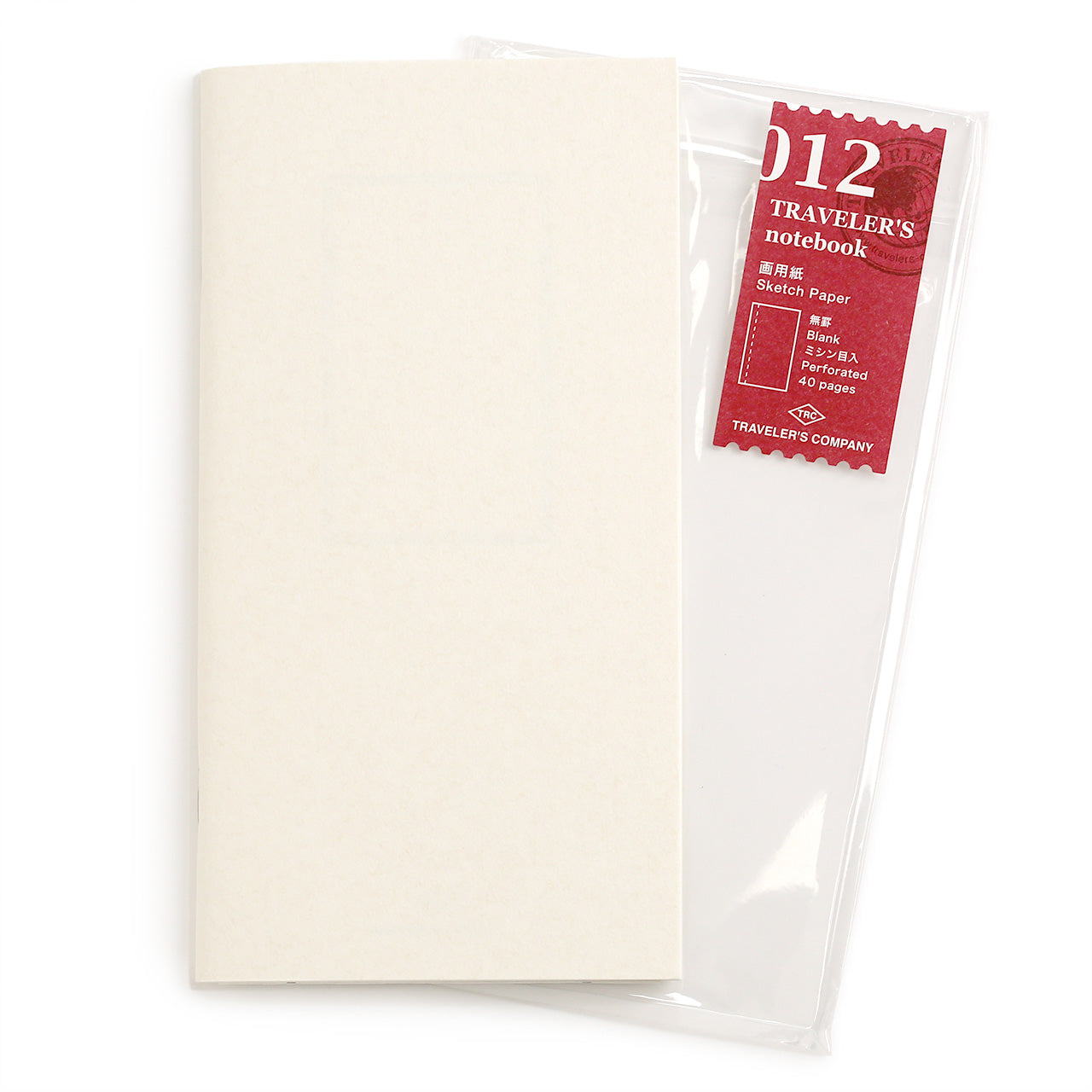 Front view of 012 sketch paper refill with perforations. show red label - 40 pages