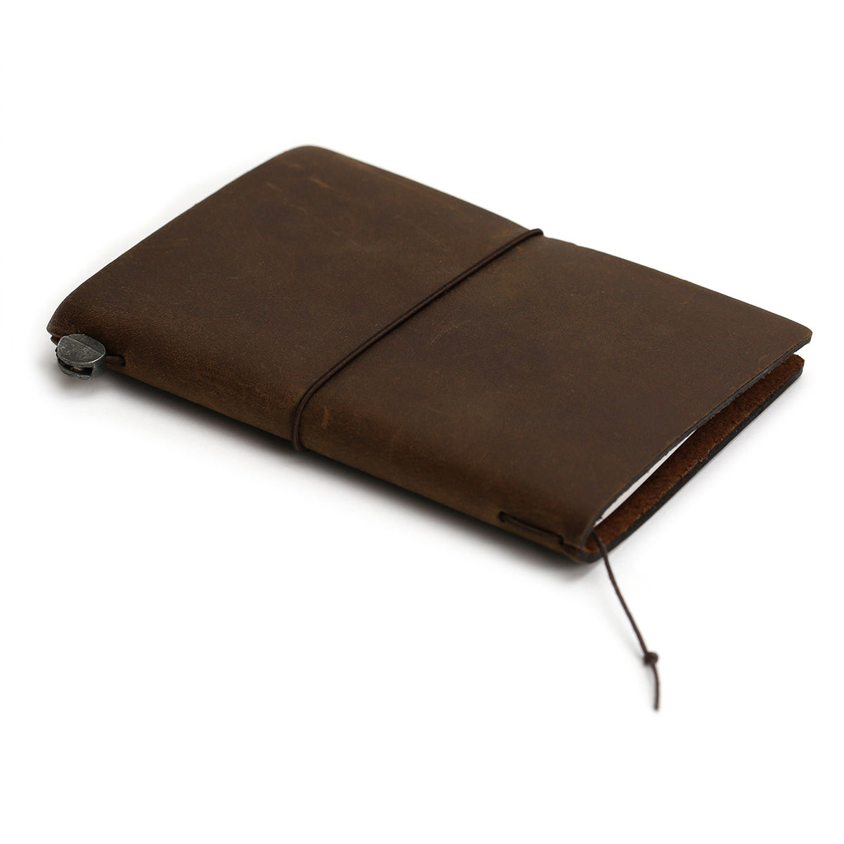 Brown Passport sized notebook cover, three-quarter angle