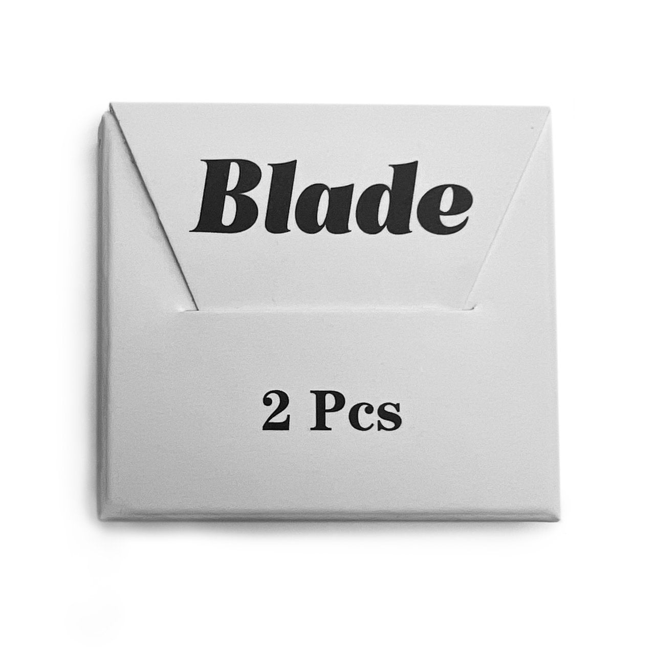 The back of the refill eyebrow razor pack shows a blade , Recycle logos and the words "Swedish Steel"