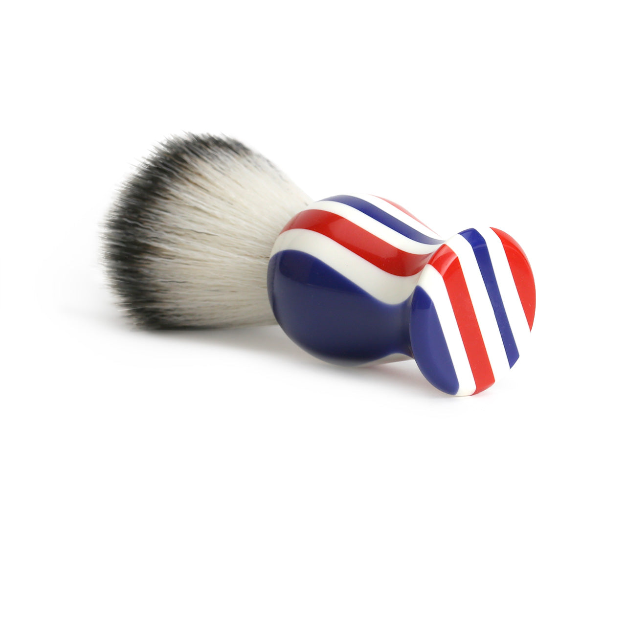 The Stray Whisker synthetic shave brush, red white and blue striped handle