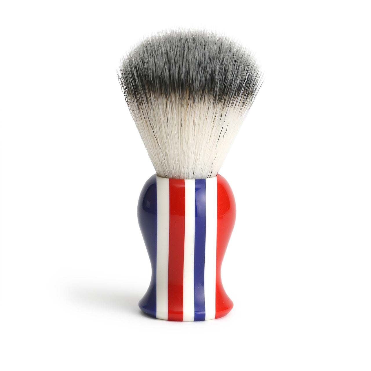 The Stray Whisker synthetic shave brush, red white and blue striped handle