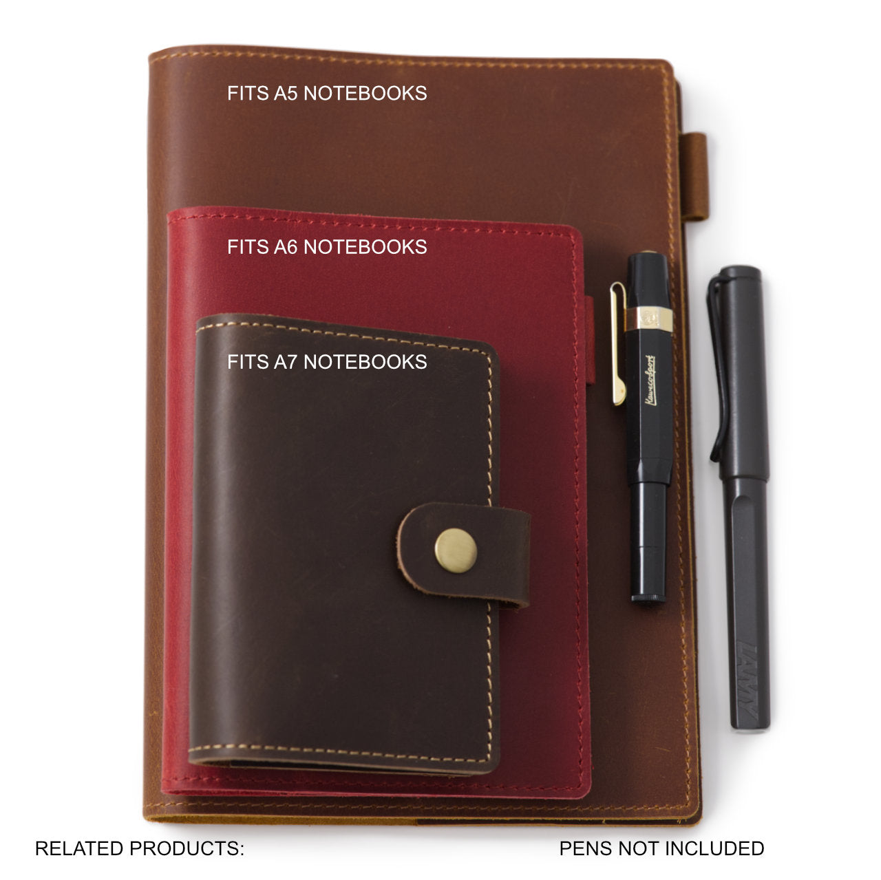 A green leather notebook cover with a fastener, designed to fit A7 sized notebooks.
