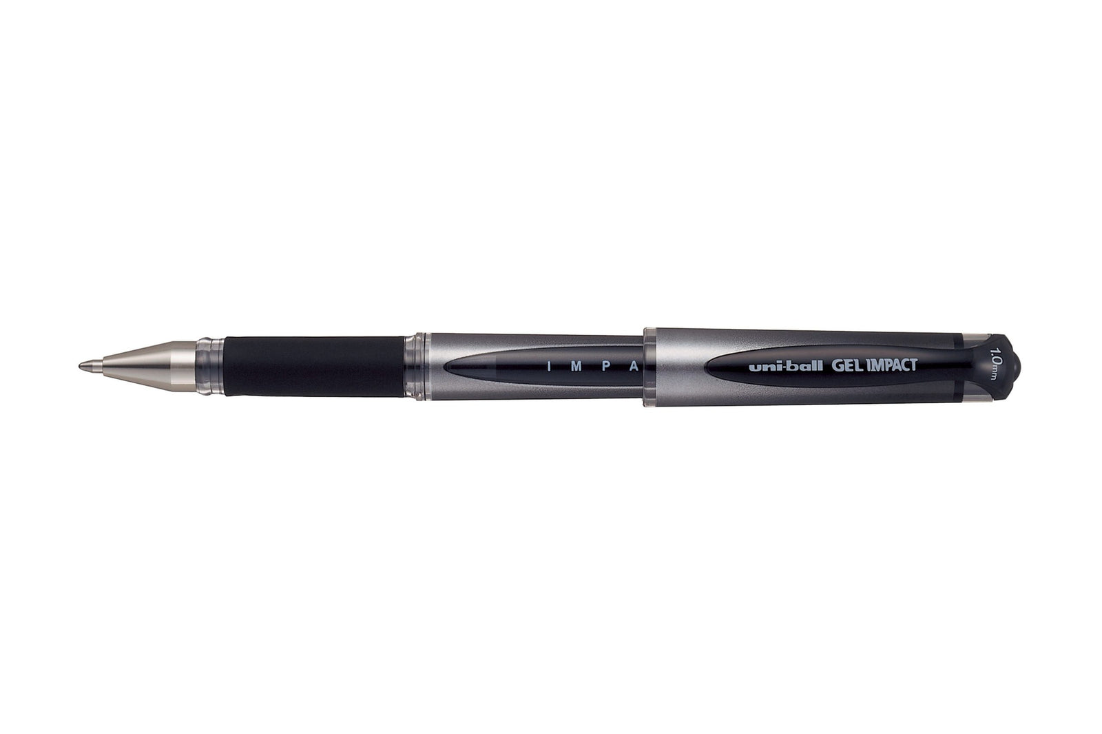 Black and silver pen on a white background