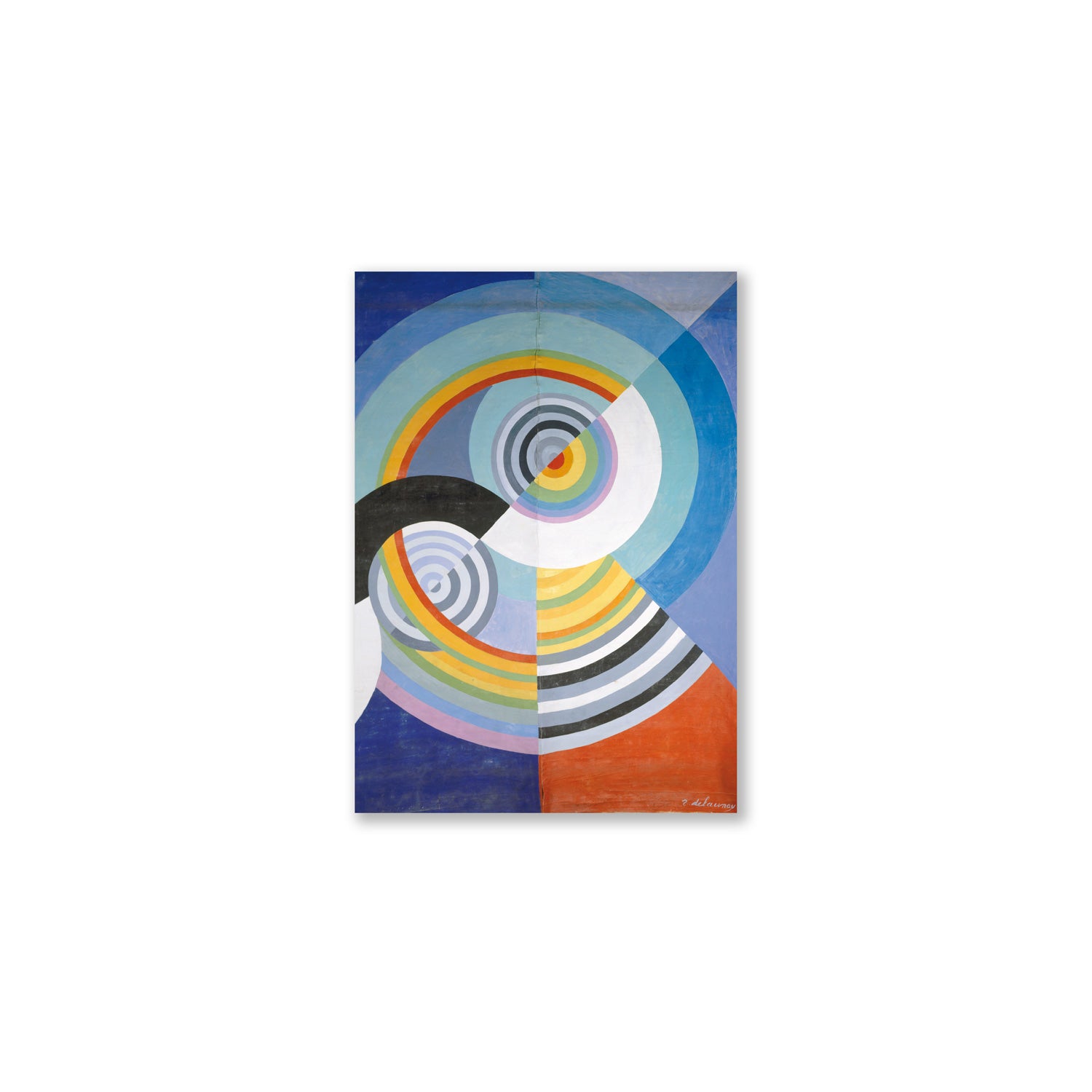 Abstract art print with concentric circles in various colors on a white background