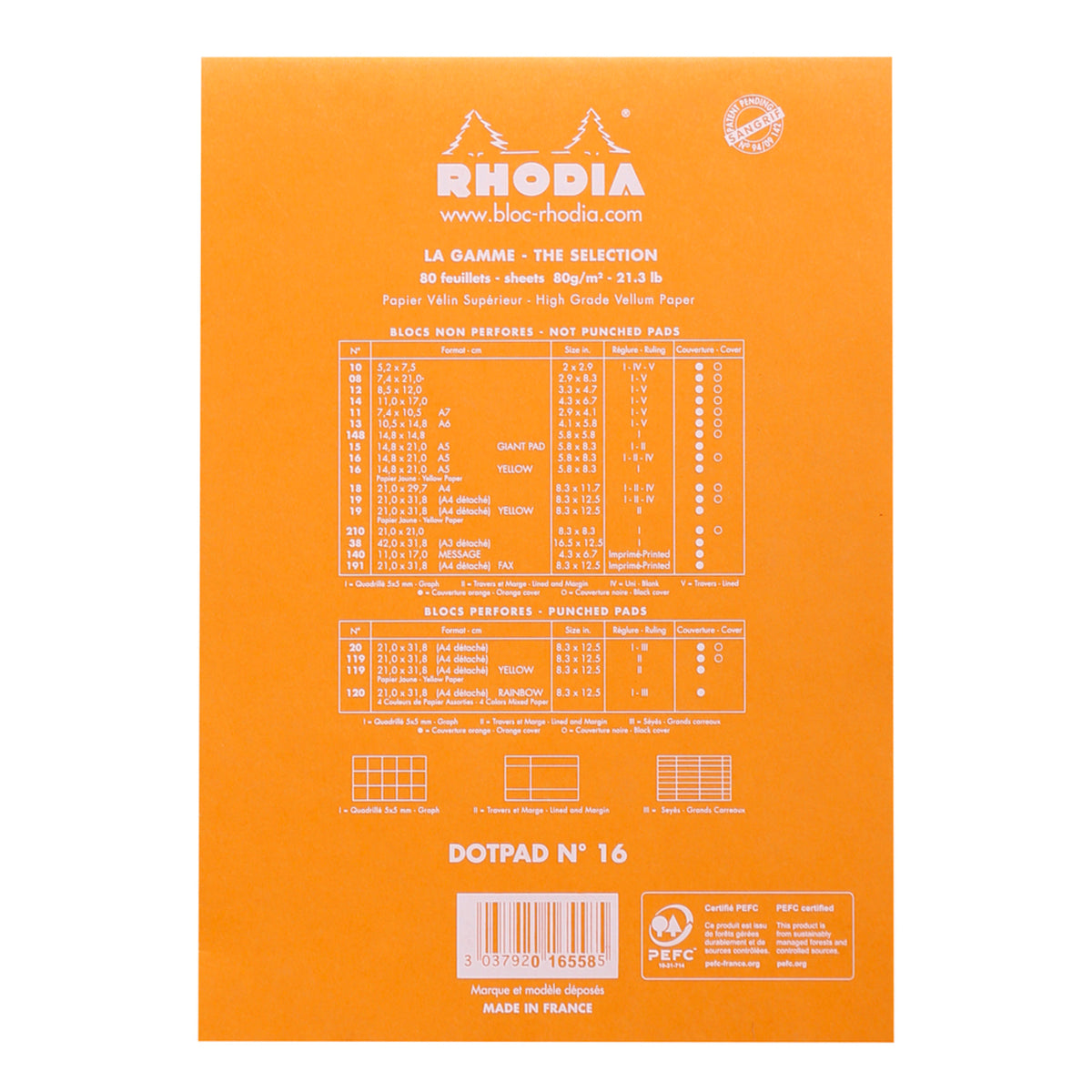Rhodia No.16 Top Stapled Dot Pad A5 Orange