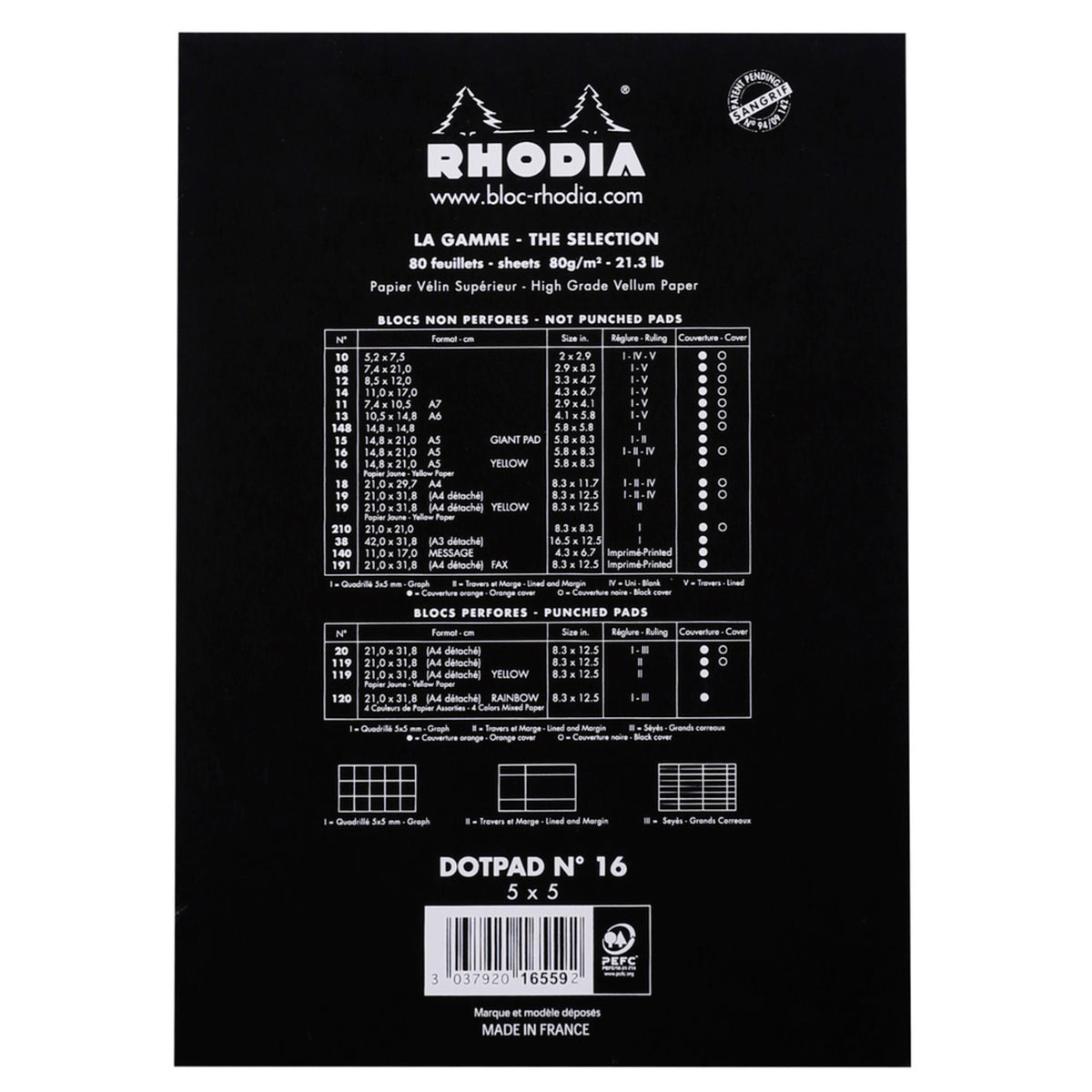 Rhodia No.16 Top Stapled Dot Pad A5 Black