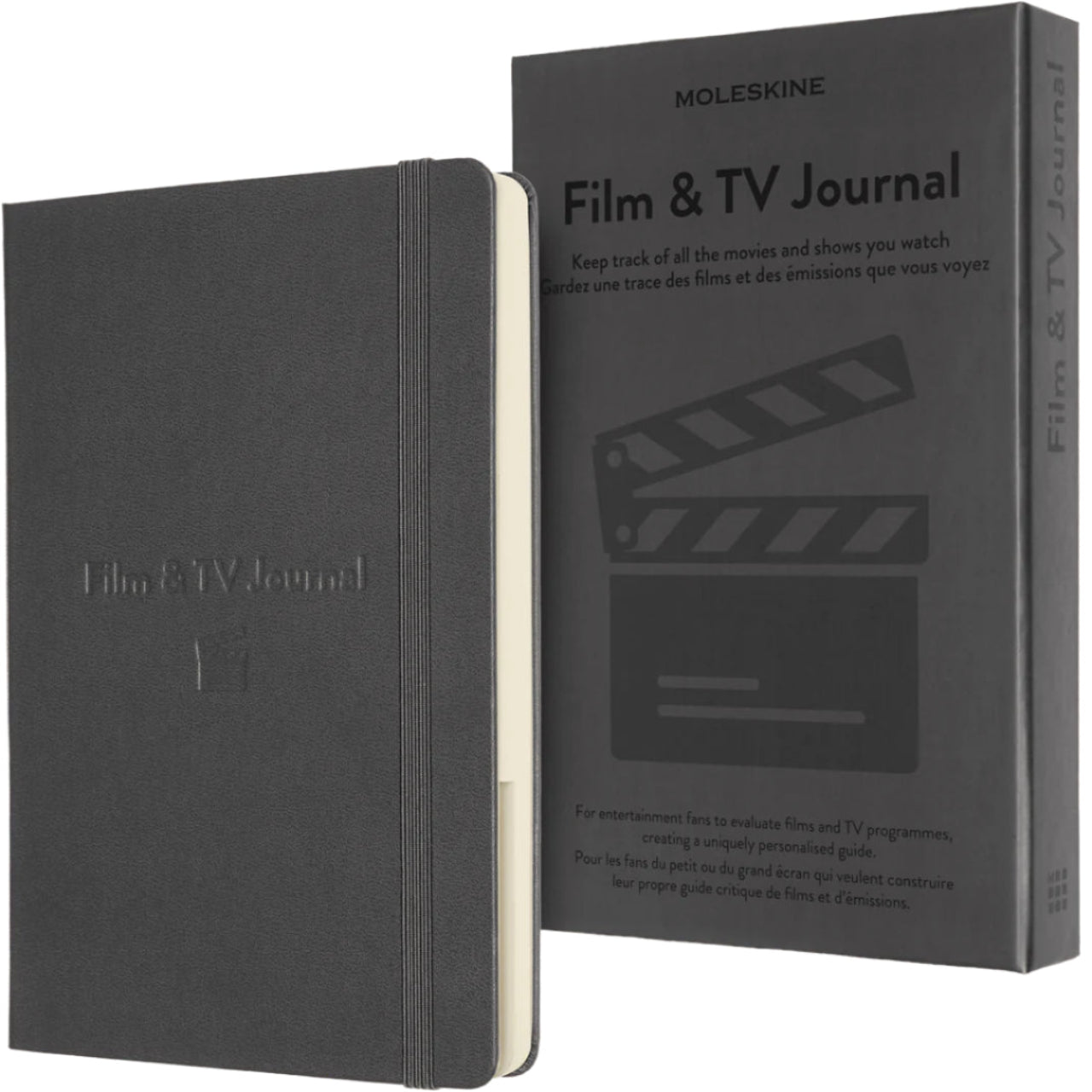 Grey slipcase with large dark grey clapper board and text on the front