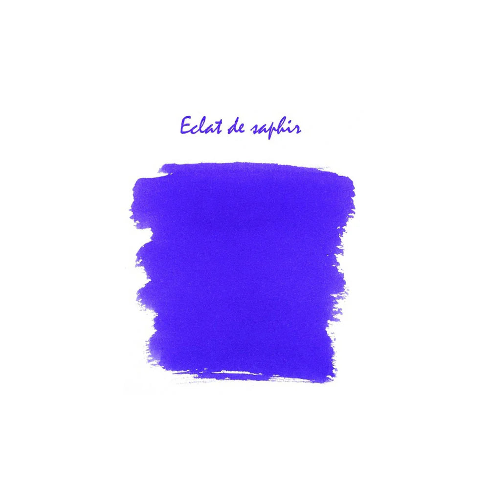 Ink bottle labeled 'Eclat de Saphir' by Jacques Herbin on a white background