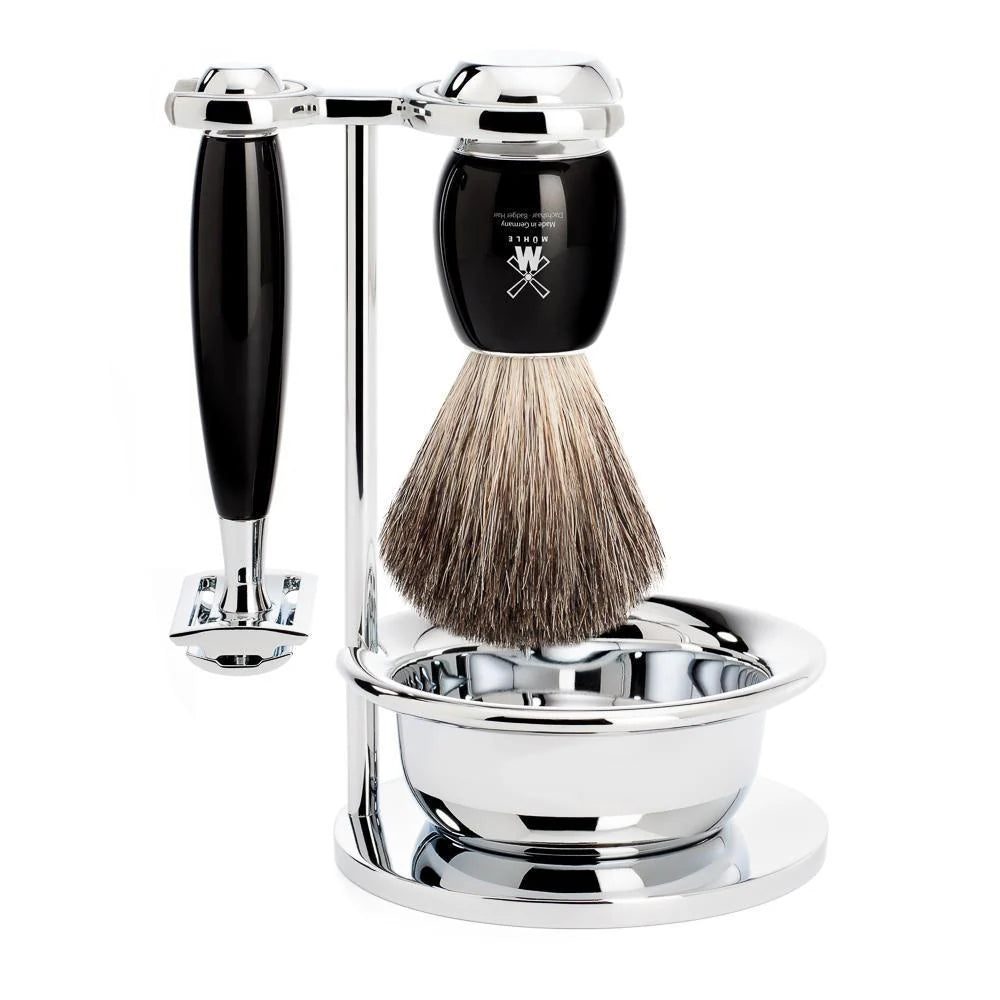 Muhle Vivo 4 Piece Safety Razor Shaving Set Pure Badger - Black Resin