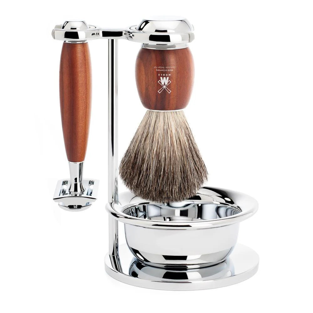 Muhle Vivo 4 Piece Safety Razor Shaving Set Pure Badger - Plumwood