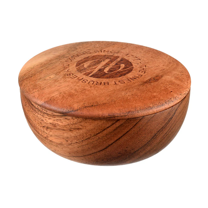 Paper-wrapped Kent Shaving Soap in a wooden bowl with it's black card box