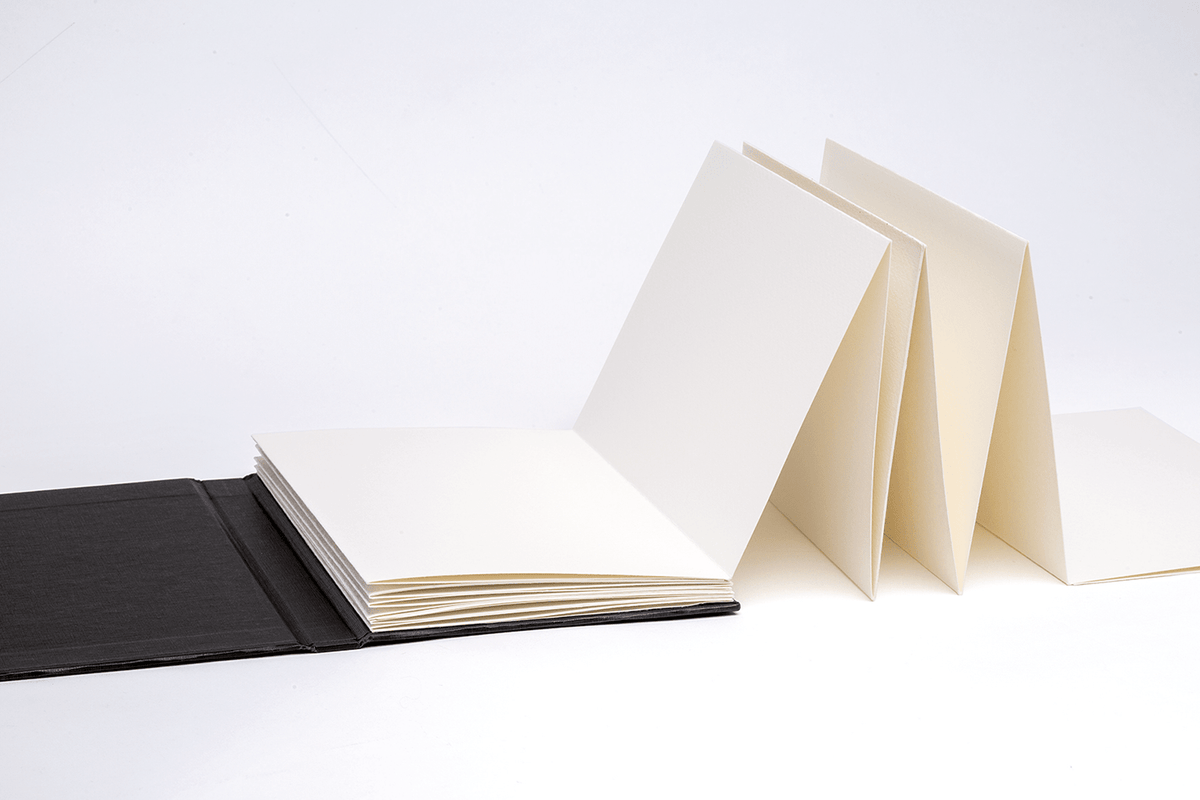 Open notebook with blank pages on a white background