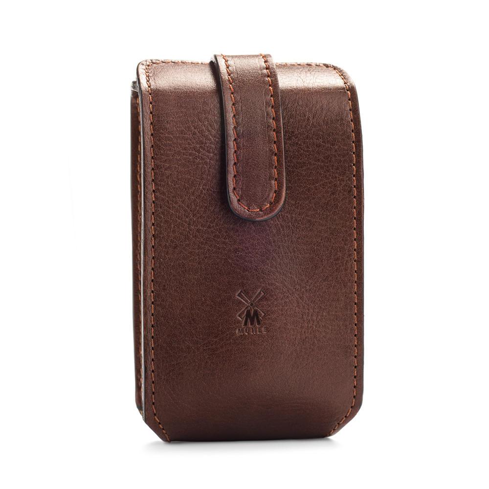 Muhle Brown Leather Case Travel Set with Silvertip Fibre Brush & Safety Razor
