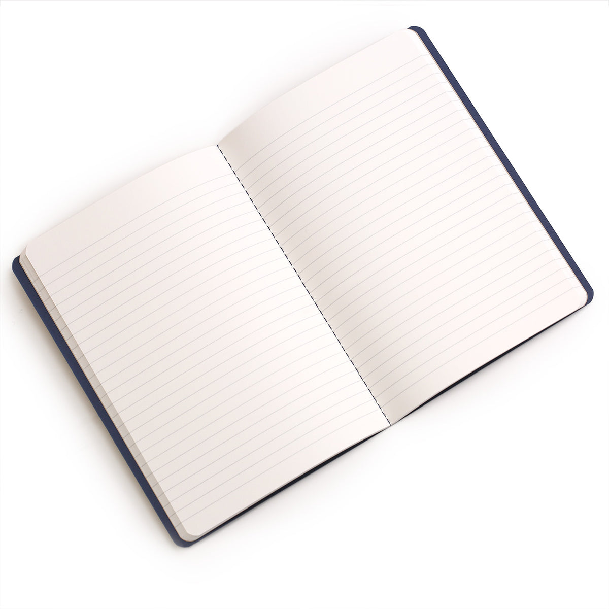 centre spread of the lined notebook shows the coloured stitching and lay-flat capacity
