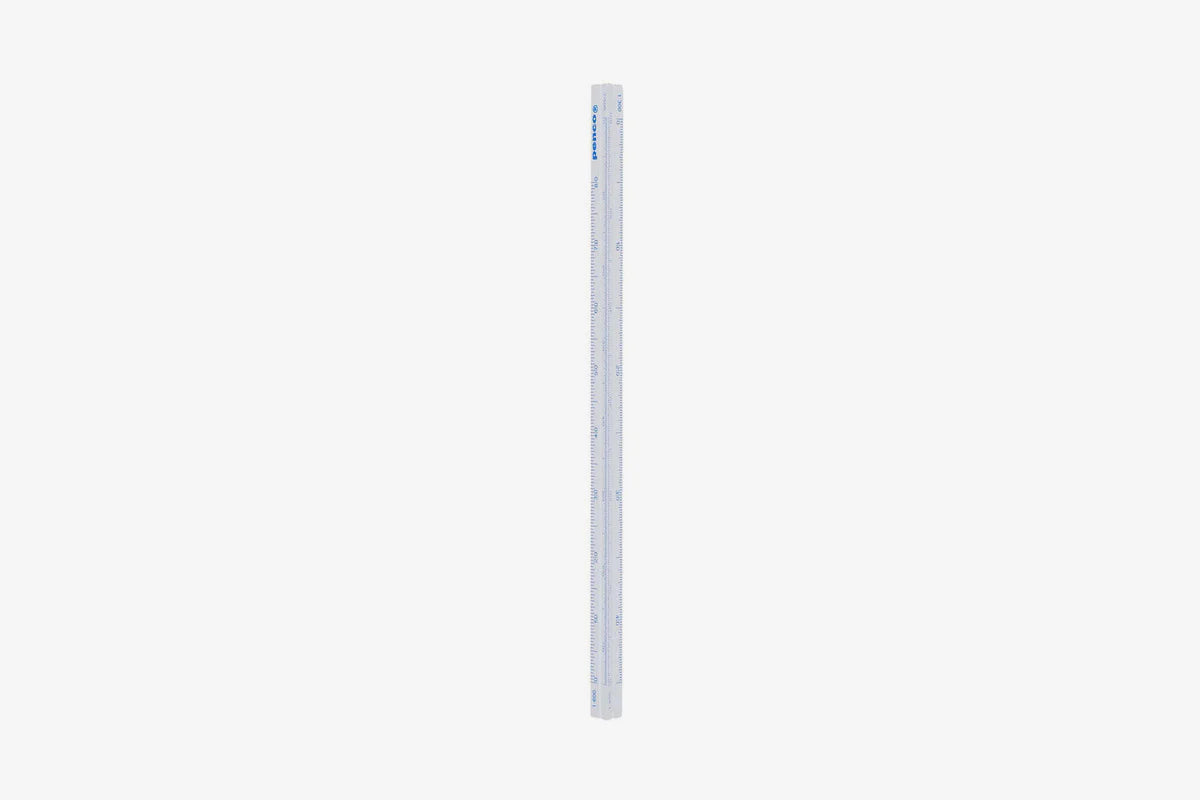 White Penco Scale rule with blue markings on a white background
