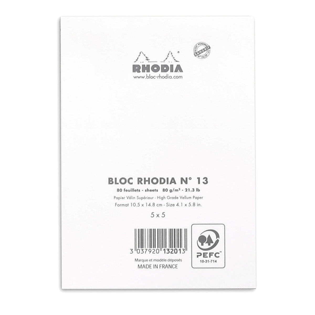 Rhodia No.13 Top Stapled Notepad A6 White