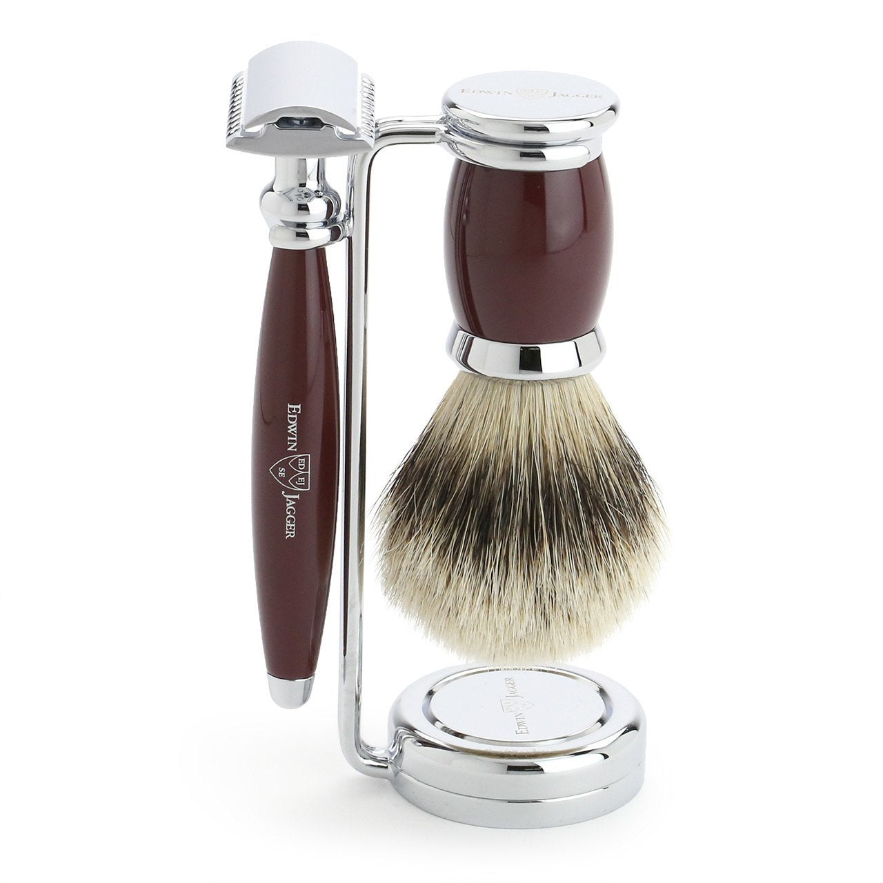 Shaving set with Super Badger Shaving Brush, Safety Razor and Stand