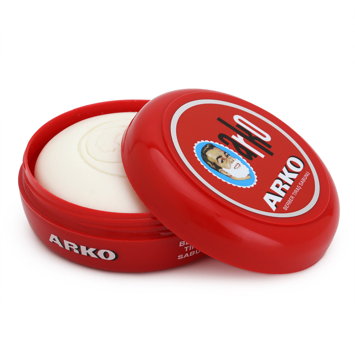 Arko Shaving Soap is a haard soap in a lidded container