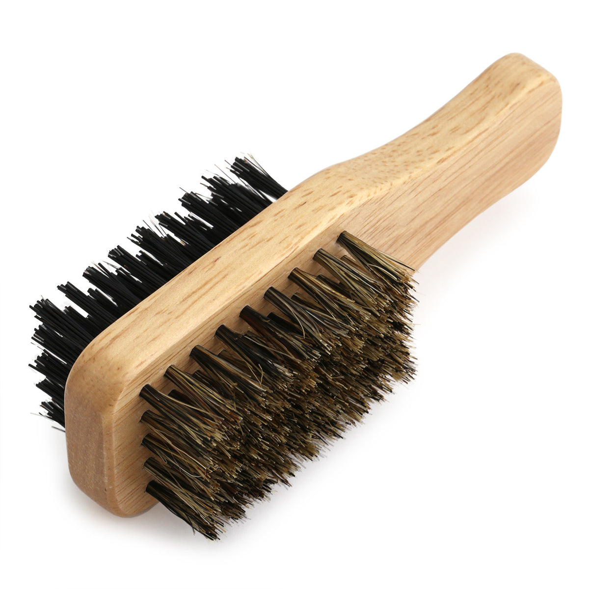 Beard Brush Small, two sided with wooden paddle handle - three quarter view