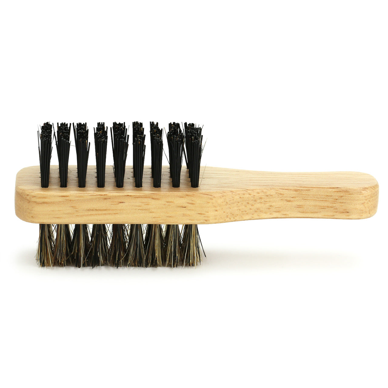 Beard Brush Small, two sided with wooden paddle handle - side view