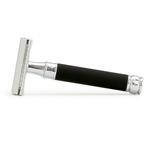 Edwin Jagger DE86 Rubber Coated Ebony Safety Razor | The Stray Whisker