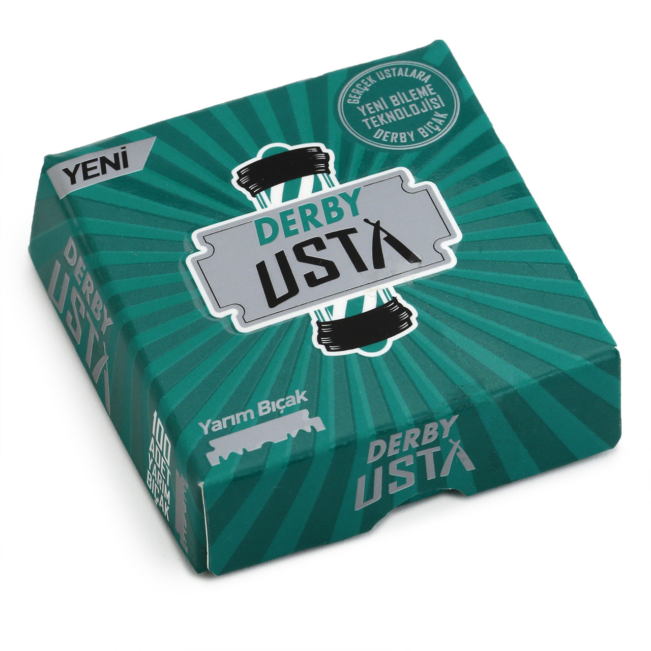 Derby Usta - half razor blades, 100 pack. Top pack view