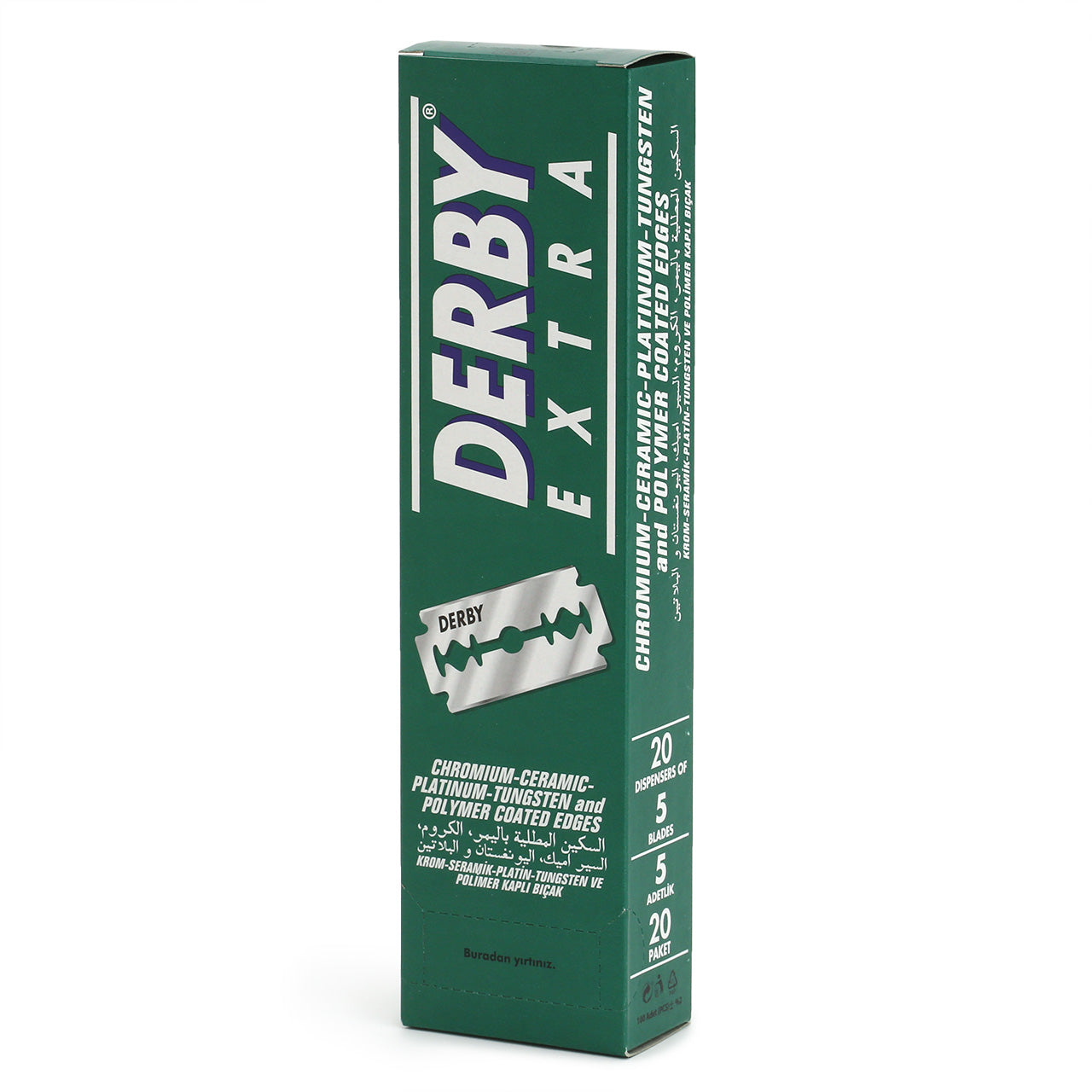 Derby Extra 100 blades in a green box - 20 tucks of 5 blades