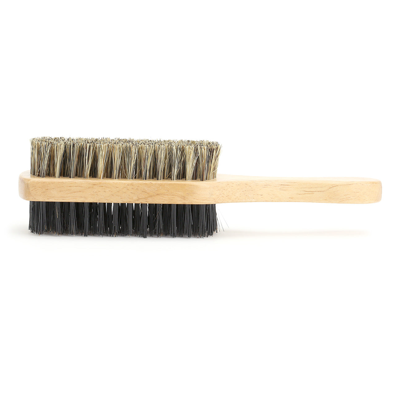 Beard Brush, two sided with wooden paddle handle - side view