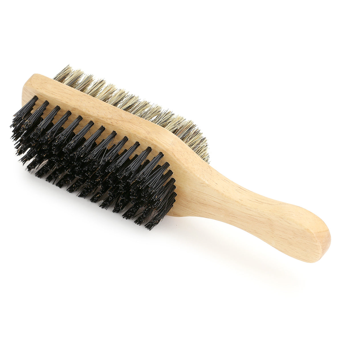 Beard Brush, two sided with wooden paddle handle - three quarter view