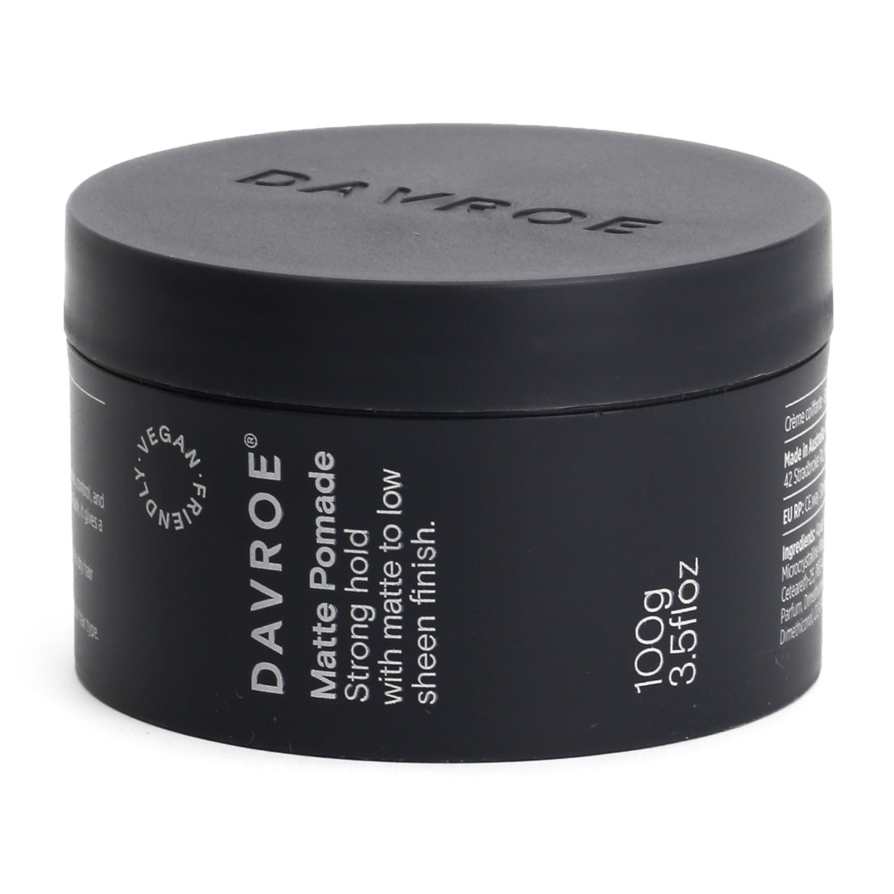 Charcoal Grey tub of Davroe Matt Pomade side view