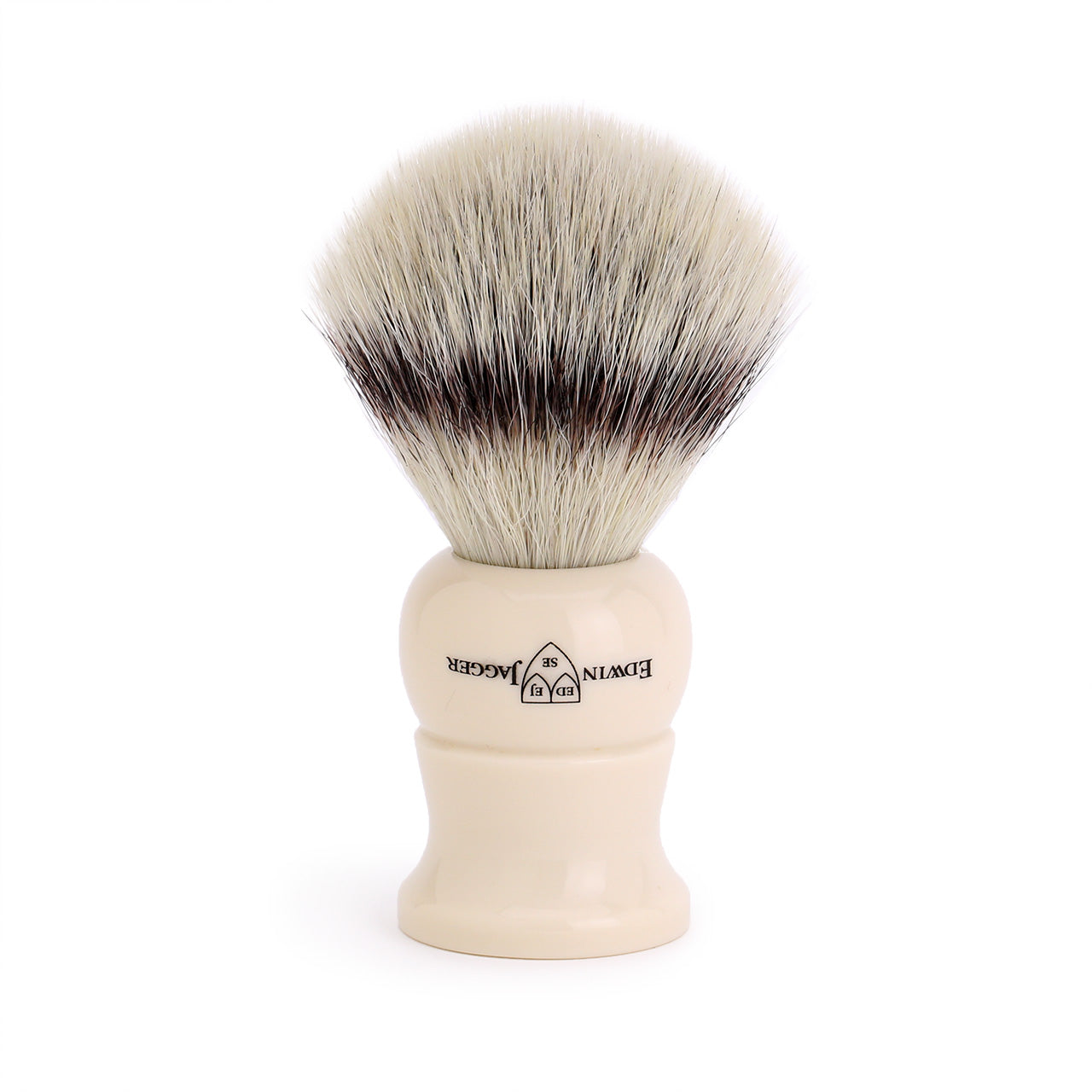 Edwin Jagger Ivory Cruelty Free Shaving Brush on drip stand