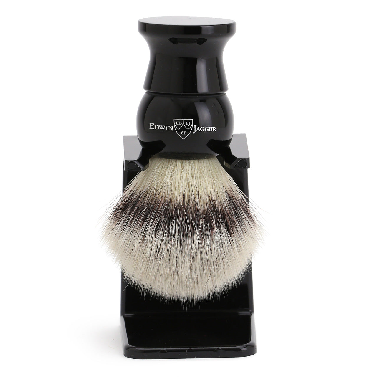 Edwin Jagger Imitation Ebony Shaving Brush Synthetic Silver Tip with Drip Stand - Large