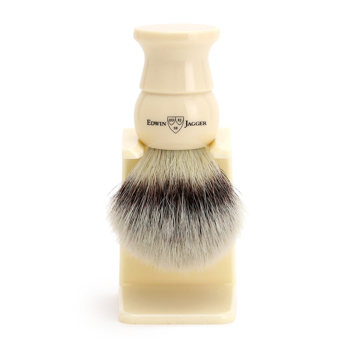 Edwin Jagger Imitation Ivory Shaving Brush Synthetic Silver Tip with Drip Stand - Large